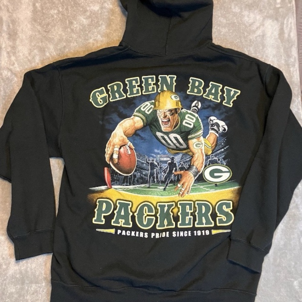 Majestic Black Green Bay Packers Hoodie L NFL Football Y2K